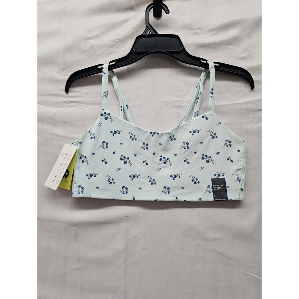 All in Motion Womens Floral Strappy Sports Bra Green Nylon Blend Size Large